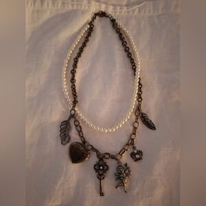 Pearl, Chain And Charms Necklace Elegant Fashion Necklace